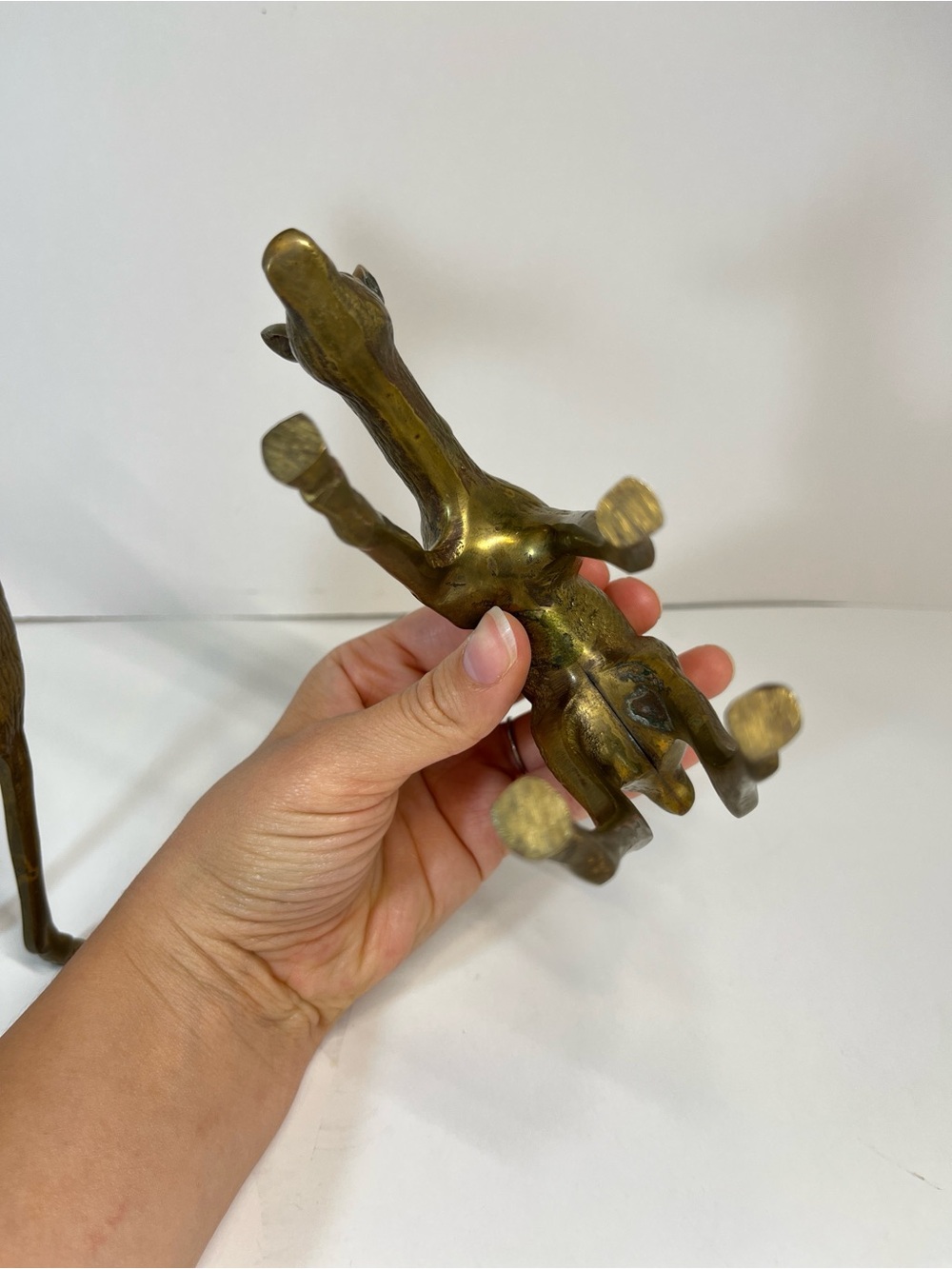Vintage Brass Deer 7" Buck 5" Doe Set Pair MCM Figurine Figures Decor Etched - Picture 10 of 14